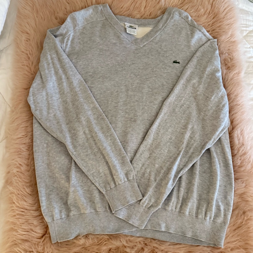 Lacoste Men's Gray V-Neck Sweater. Used. Size 8, 3XL.